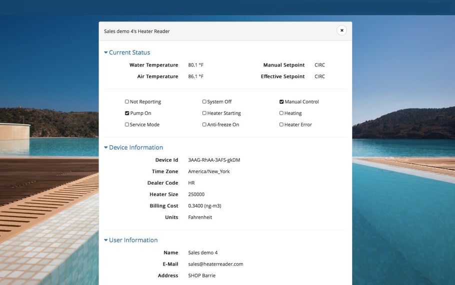 HeaterReader Control Centre for Pool Management